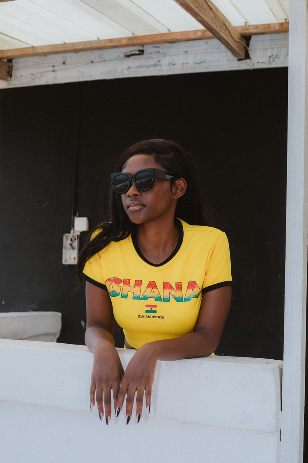 Yellow Ghana Girl Crop Top – Size-Inclusive, Custom-Made Crop Top Celebrating Ghanaian Heritage