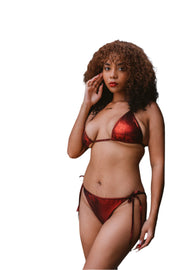 Vibrant custom metallic red bikini – bold, size-inclusive design for a perfect summer beach look