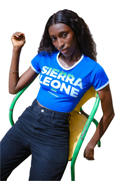 Sierra Leone-inspired crop top with bold, vibrant colors and patterns, capturing the essence of West African culture and style in a modern, cropped design.