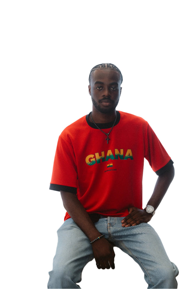 Red Ghana Man Oversized Tee – Comfortable, Size-Inclusive T-Shirt Celebrating Ghana